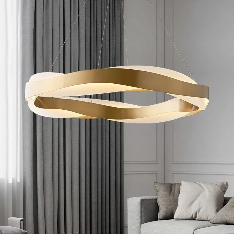 lustre led moderne anneaux brossés en cristal - vue 5 sur 12