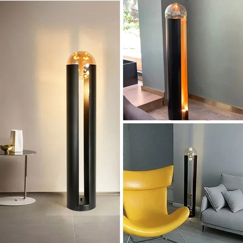 lampadaire moderne en fer et verre avec lumière led décorative - vue 4 sur 10