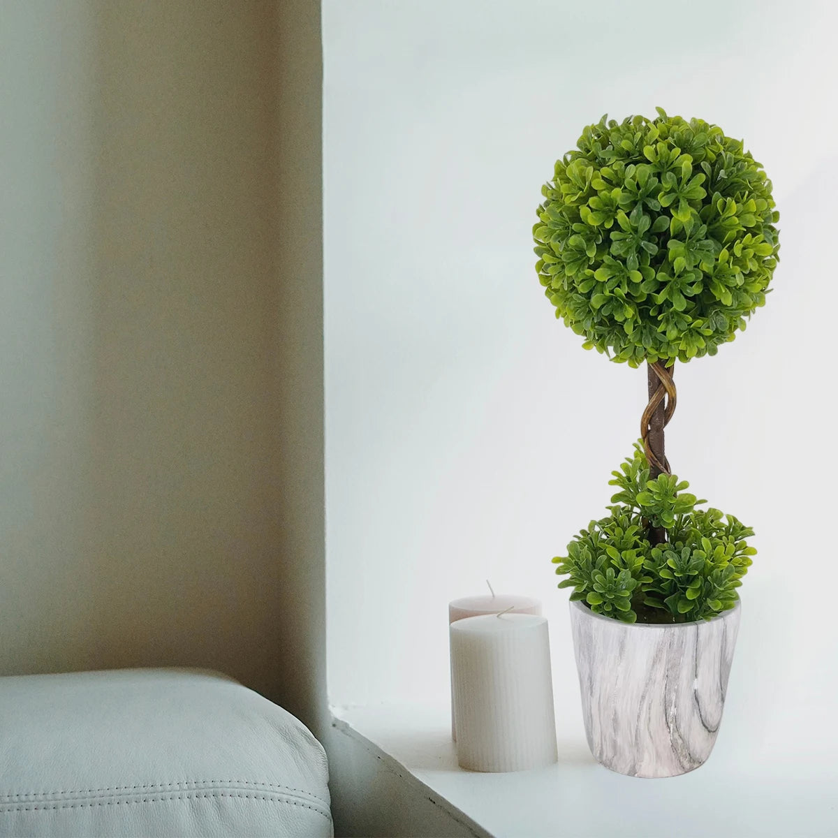 buis artificiel topiaire en pot pour décoration intérieure - vue 2 sur 7
