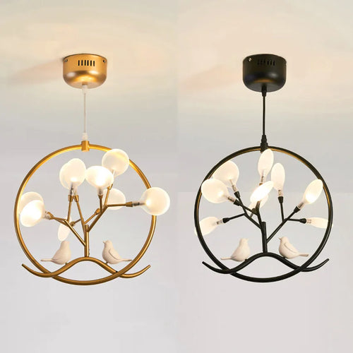 lustre design nordique cage à oiseaux branche d'arbre halo - vue 3 sur 12