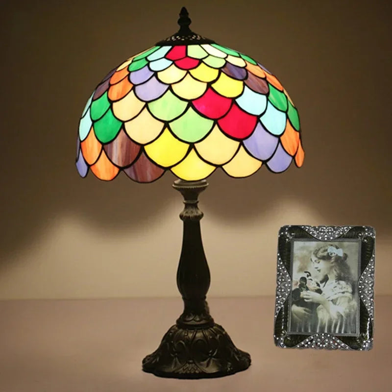 lampe de table rétro méditerranéenne en verre teinté LED