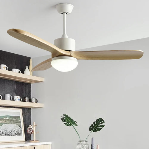 ventilateur de plafond nordique à lumière télécommandée en bois et métal - vue 4 sur 12