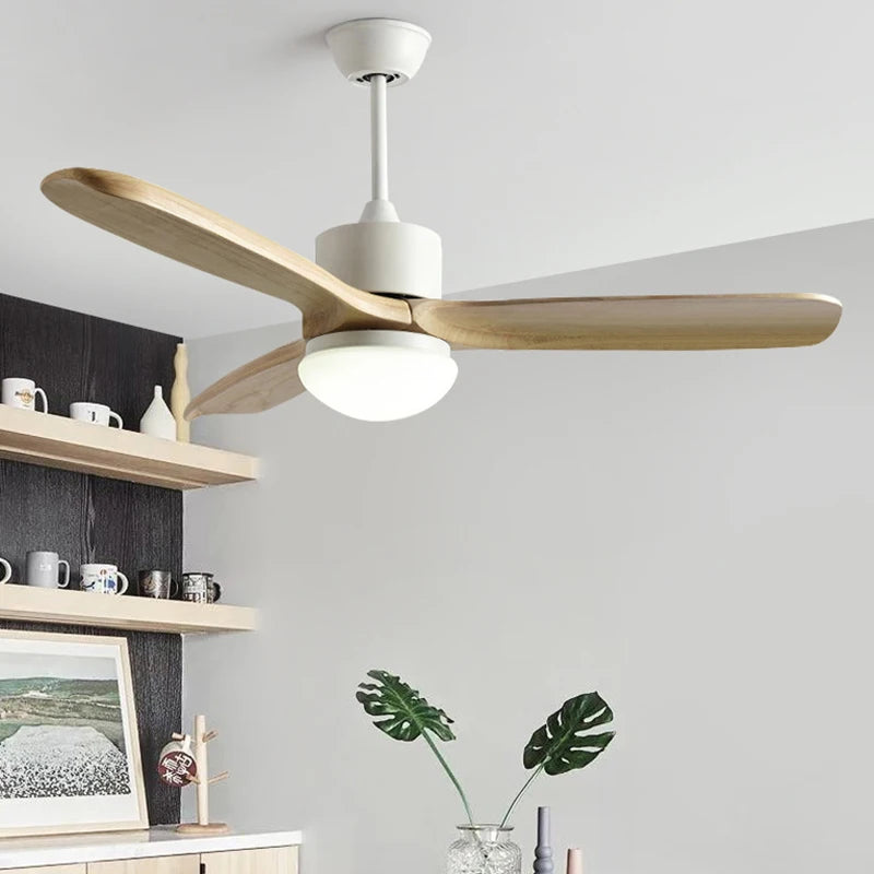 ventilateur de plafond nordique à lumière télécommandée en bois et métal - vue 3 sur 12