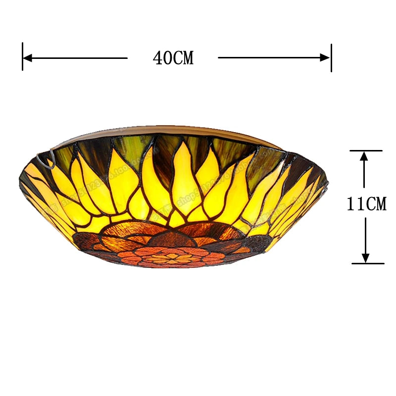 16-Inch Continental Sunflower Ceiling Tiffanylamps Bedroom Children's Den Bar Glass Art Lighting Personality Stairs - vue 3 sur 8