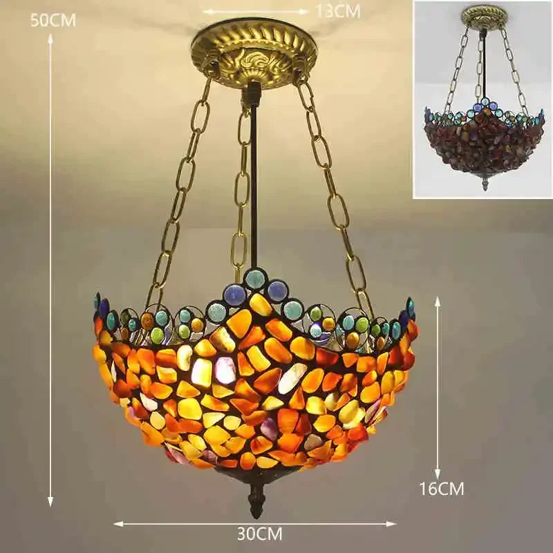 lustre en verre teinté style tiffany pour décoration intérieure suspendue - vue 6 sur 11