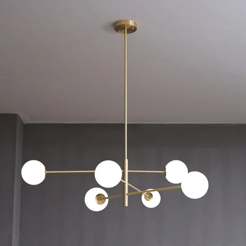 lustre led moderne en cuivre avec boule de verre mat - vue 2 sur 12