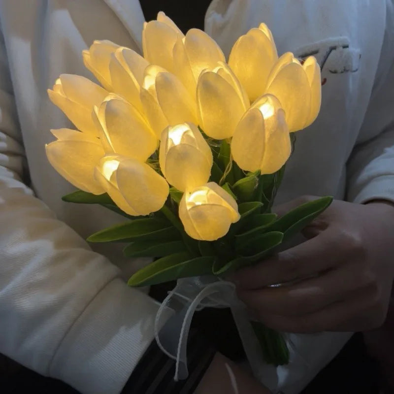 lampe tulipe décorative avec fleurs artificielles pour intérieur - vue 4 sur 8