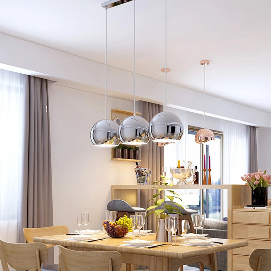 Plaqué nordique argent Globe boule miroir lampes suspendues E27 fer lampe suspendue de luxe en laiton argenté Art cuisine hôtel suspension lampe - vue 5 sur 13