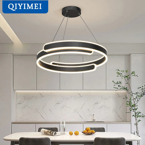 Lustre Noir Blanc Moderne LED Pour Salon Salle à manger Cuisine Éclairage Intérieur Décor À La Maison - vue 6 sur 10