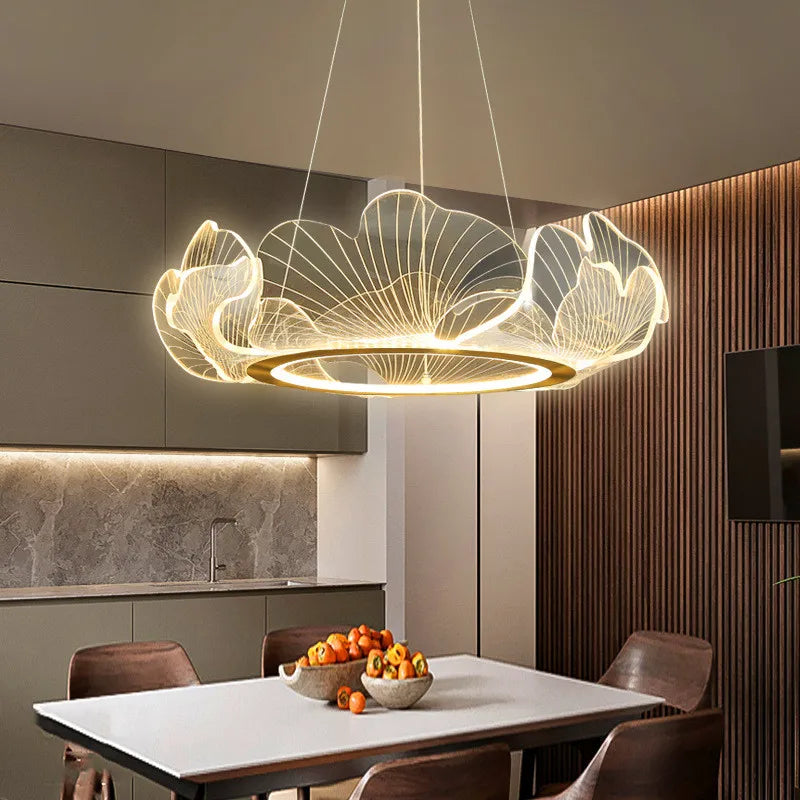 lustre led postmoderne de luxe réglable lotus feuille minimaliste - vue 3 sur 9