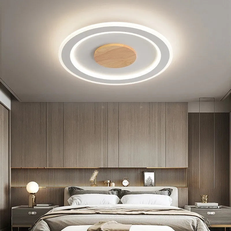 plafonnier led ultra-mince en bois massif design nordique moderne - vue 3 sur 12