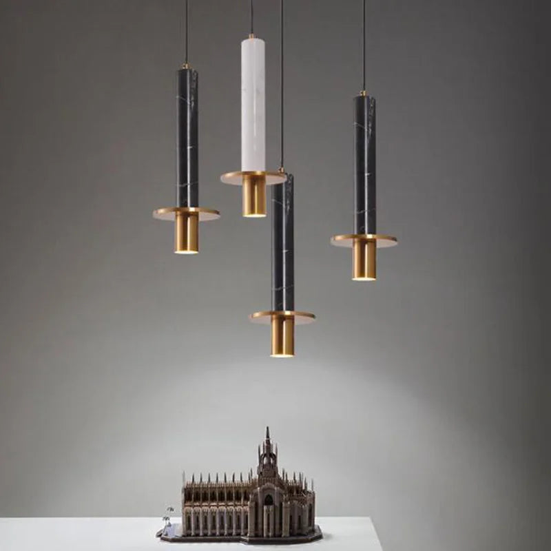 Marbre LED lustre lampe moderne abat-jour en métal suspension pour chambre chevet salon maison intérieur décor plafonnier - vue 3 sur 11
