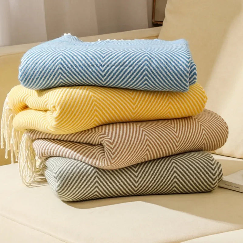 plaid tricoté nordique rayures pour canapé et lit