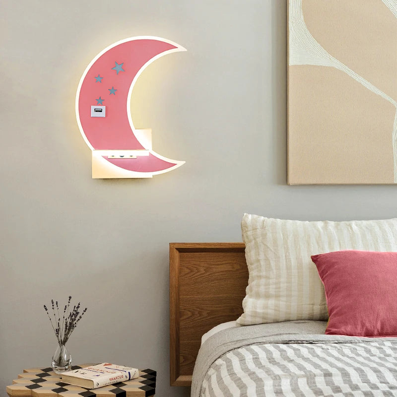 applique murale led lune design moderne minimaliste avec chargeur usb - vue 3 sur 16