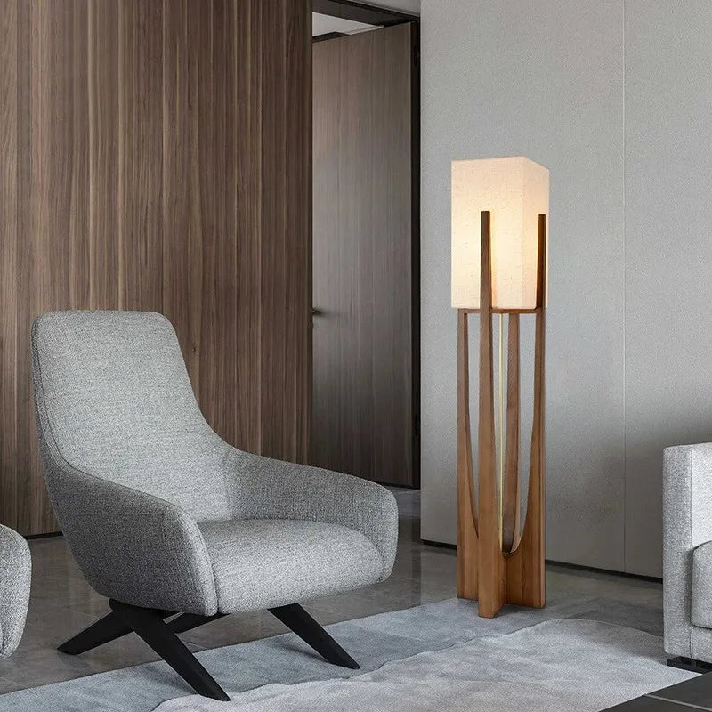 Lampadaire en bois chinois salon chambre canapé chevet lampe de Table verticale nordique en bois massif Led lampe sur pied décor de pièce - vue 6 sur 12
