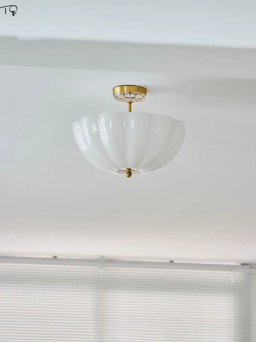 plafonnier led en verre crème et cuivre médiéval avec luminaires modernes - vue 4 sur 6