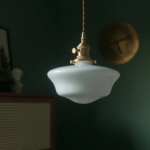 Suspension nordique moderne douille en cuivre abat-jour en verre blanc chambre salon suspension LED luminaires - vue 5 sur 30