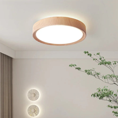 plafonnier led rond en bois éclairage d'intérieur luminaire décoratif - vue 2 sur 9
