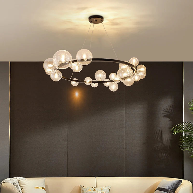 lustre moderne en verre et métal réglable en hauteur pour décoration - vue 3 sur 18