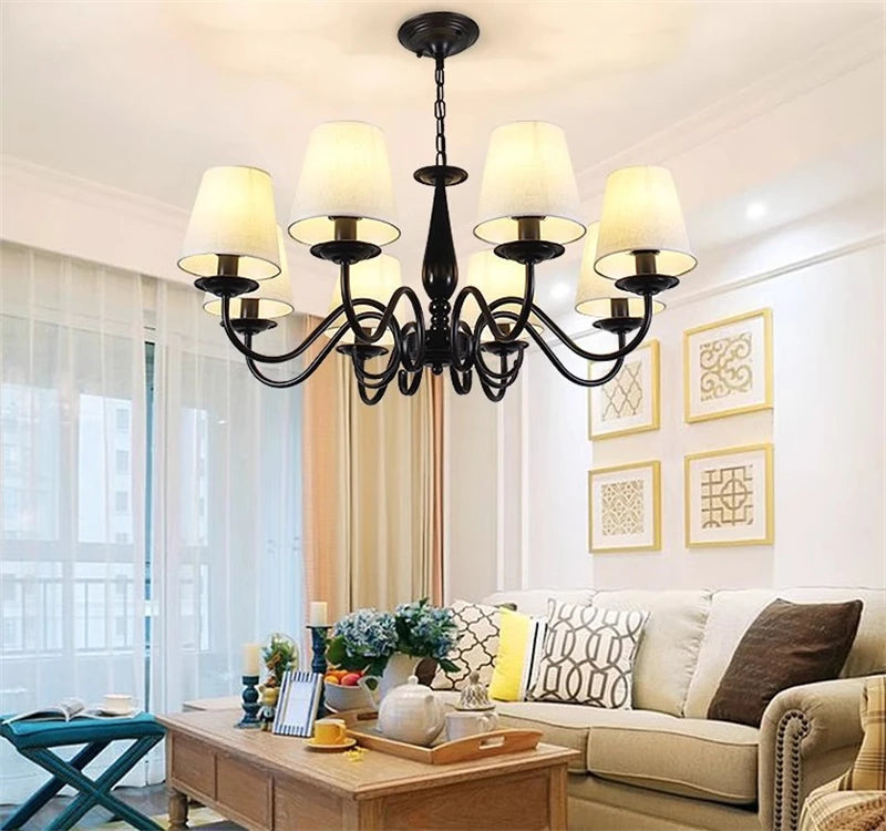 lustre en fer noir avec abat-jour pour intérieur élégant - vue 6 sur 10