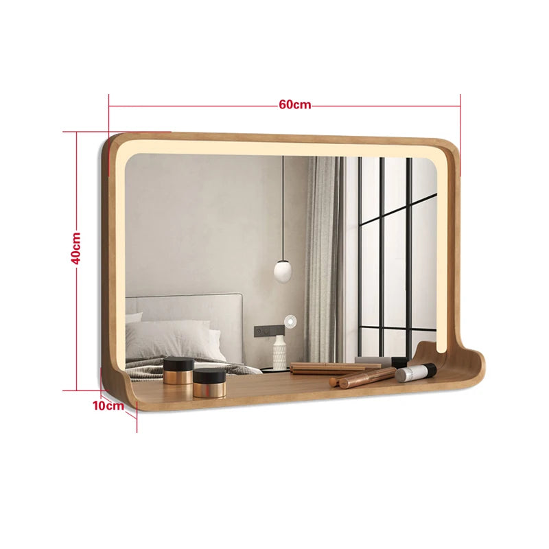 miroir en bois massif avec éclairage led et fixation murale - vue 27 sur 29
