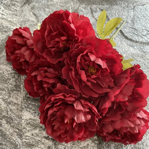 bouquet de sept pivoines en soie pour décoration intérieure et mariage - vue 9 sur 12