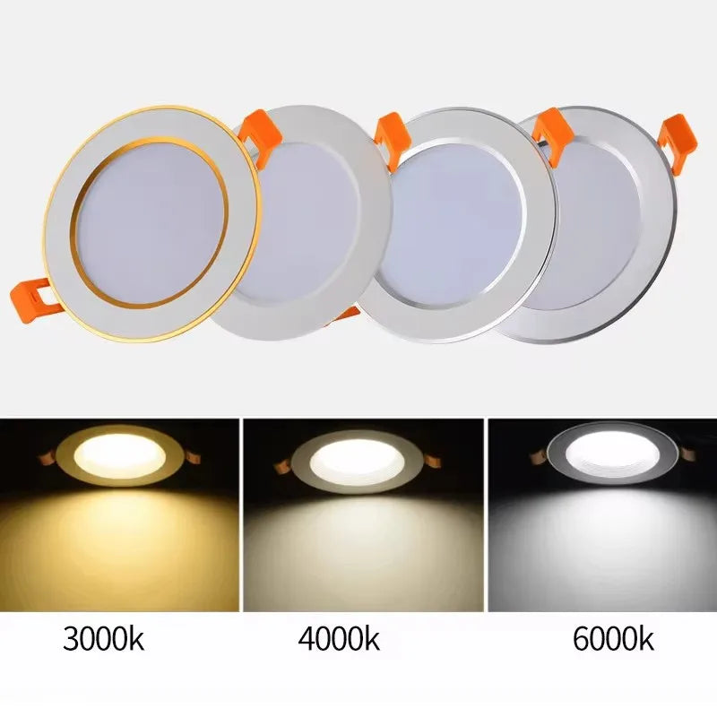 Luz descendente LED empotrada en el techo, lámpara blanca fría y cálida AC220V 3 colores de atenuación, 5W 7W 9W12W 15W 18W 24W - vue 3 sur 9