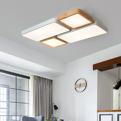 plafonnier nordique encastré rectangle led bois macaron - vue 2 sur 12