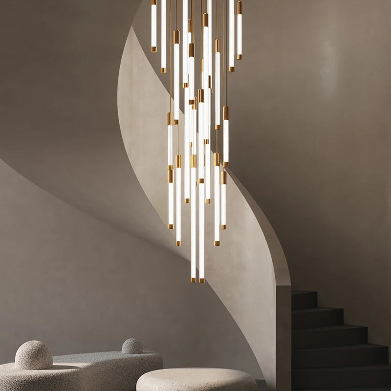 Modern luxury staircase LED pendant lights, duplex living room and attic lighting, restaurant decoration, hanging pendant lights - vue 1 sur 15