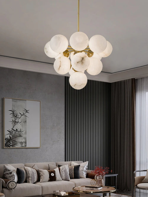 lustre tout en cuivre minimaliste et créatif rond en marbre - vue 2 sur 9