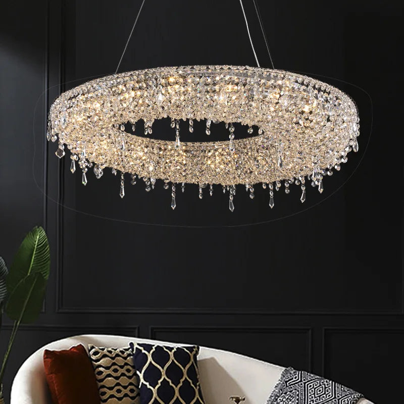 lustre led moderne de luxe en cristal pour hôtel duplex villa - vue 3 sur 11