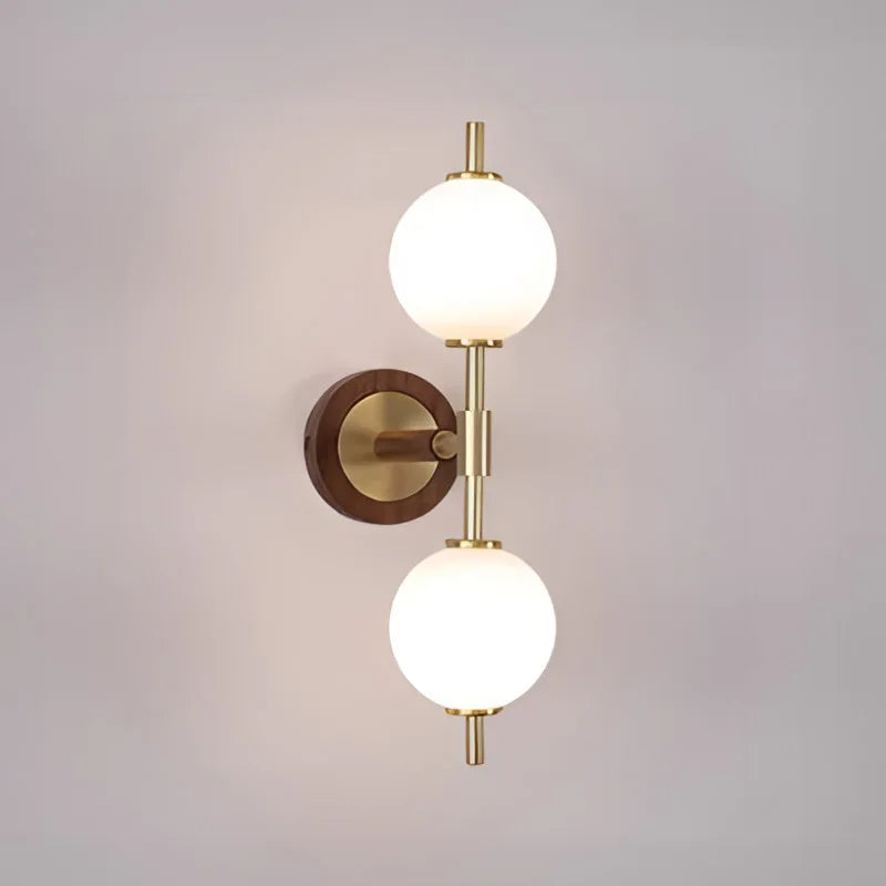 Walnut Wood Glass Sphere Brass, Wabi-sabi Simple Modern Vintage style, Wall Sconce lighting for Bedroom, Bedside, Dining Room - vue 5 sur 8