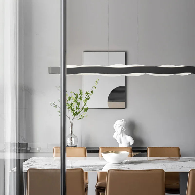 lustre moderne en acier inoxydable design vague pour décoration intérieure - vue 3 sur 12