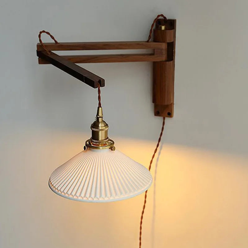 applique murale led rétro japonaise télescopique en laiton et verre - vue 3 sur 15