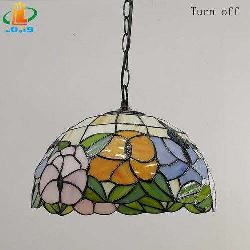 lustre rustique en forme de papillon et fleur style tiffany pour restaurant - vue 7 sur 6
