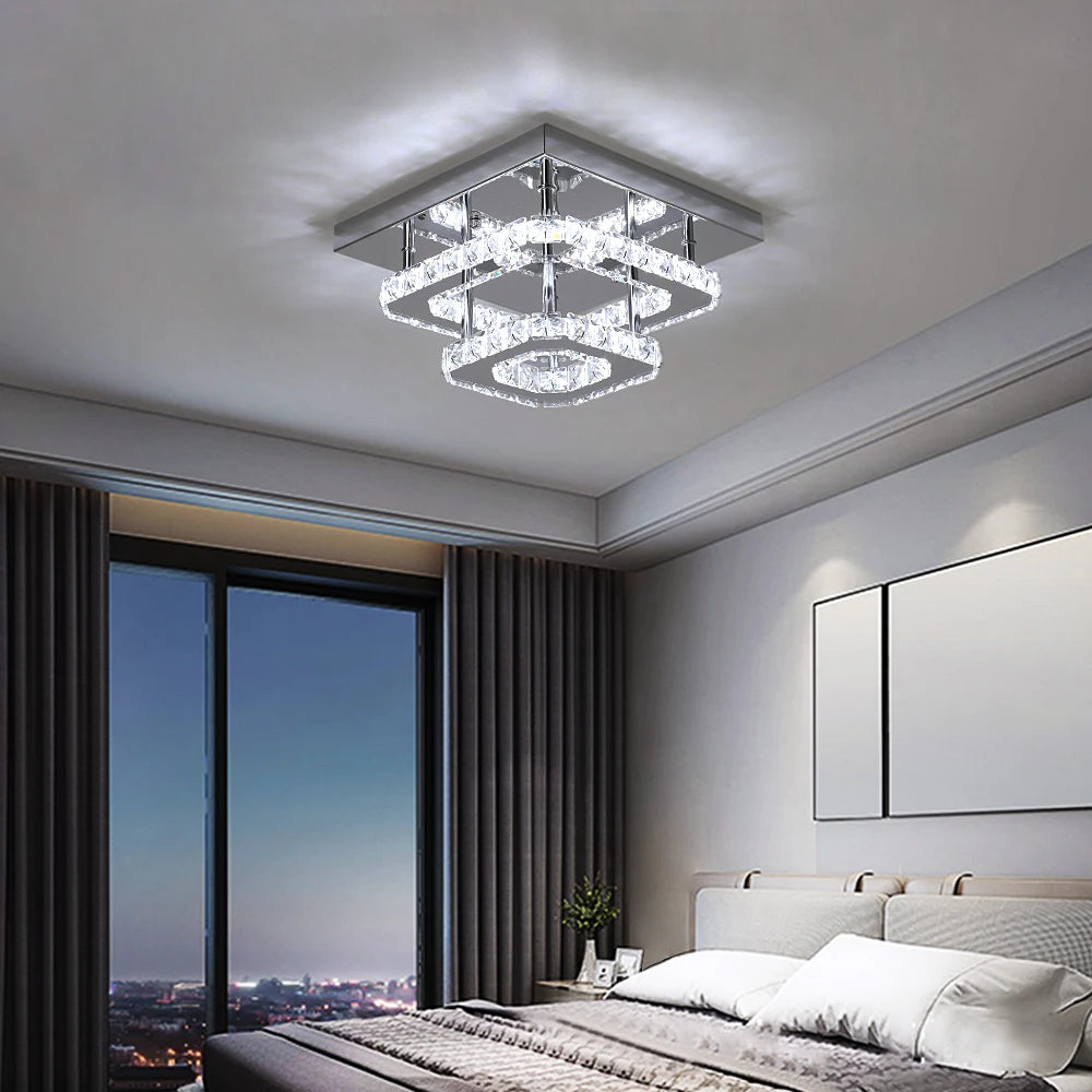 Plafonnier LED en cristal et acier inoxydable - vue 2 sur 10