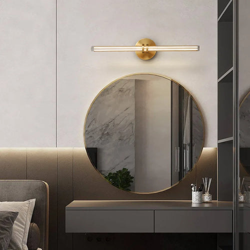Simple All Copper Straight Glass Wall Lamp, Bathroom Mirror in Front of Light Luxury Living Room Balcony Bedroom LED Lighting - vue 4 sur 10