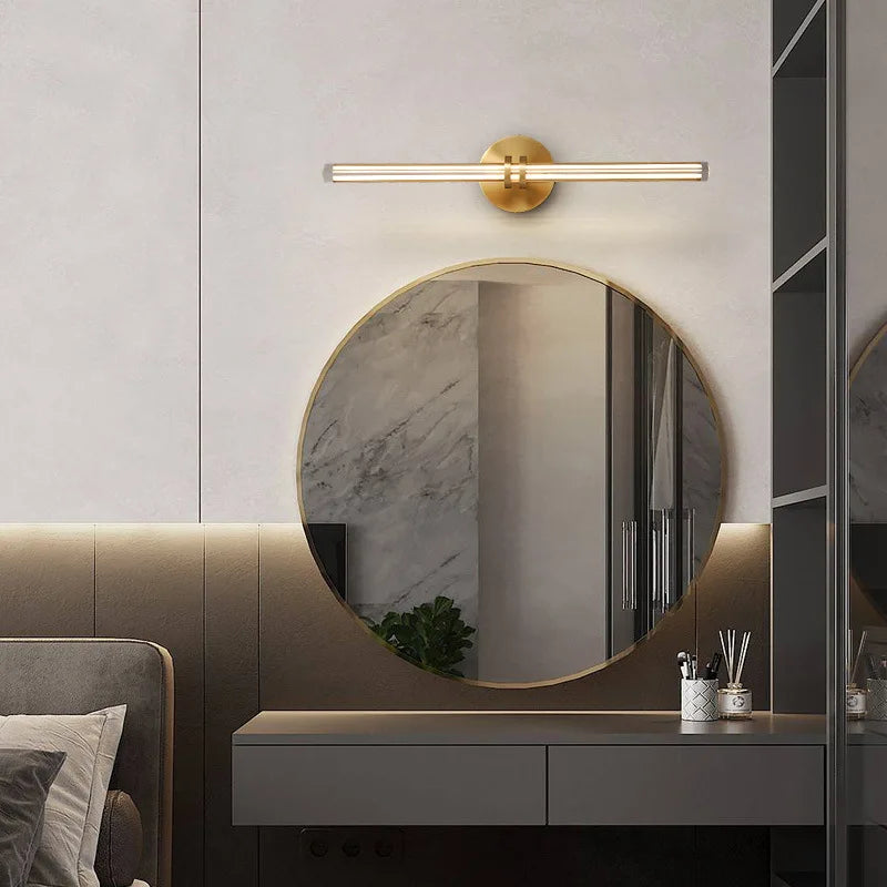 Simple All Copper Straight Glass Wall Lamp, Bathroom Mirror in Front of Light Luxury Living Room Balcony Bedroom LED Lighting - vue 3 sur 10
