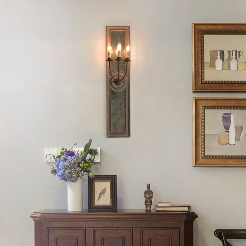 applique murale rétro américaine en bois et vieux fer avec miroir - vue 4 sur 6