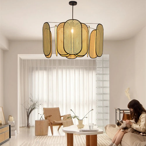 plafonnier en rotin style chinois décoratif pour restaurant 	 modèle - vue 7 sur 9