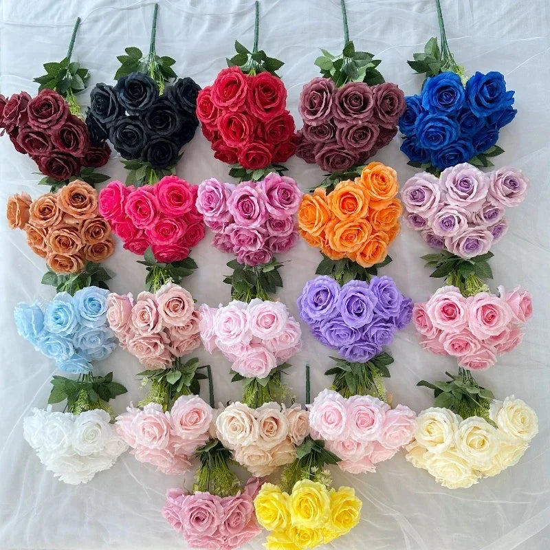 bouquet de roses artificielles en soie pour décoration intérieure - vue 5 sur 28