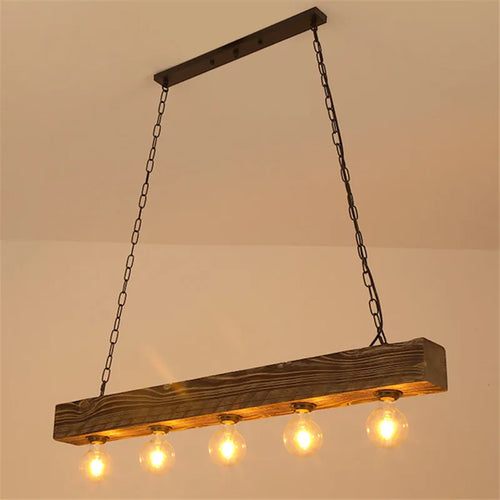 5 têtes Vintage en bois massif lustre créatif Style industriel Restaurant salon Hot Pot boutique Bar café suspension lumière - vue 2 sur 7