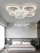 Modern white minimum circular fan light, simple living room ceiling fan light, intelligent control ceiling fan light