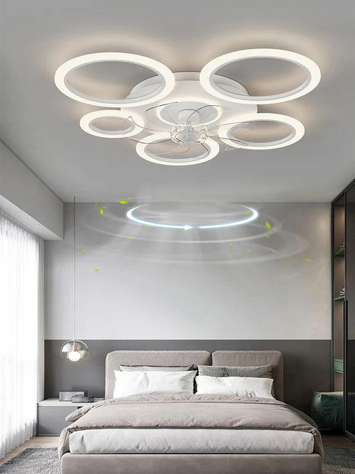 Modern white minimum circular fan light, simple living room ceiling fan light, intelligent control ceiling fan light - vue 4 sur 8