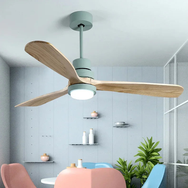 ventilateur de plafond en bois design vintage avec lumière intégrée - vue 8 sur 8