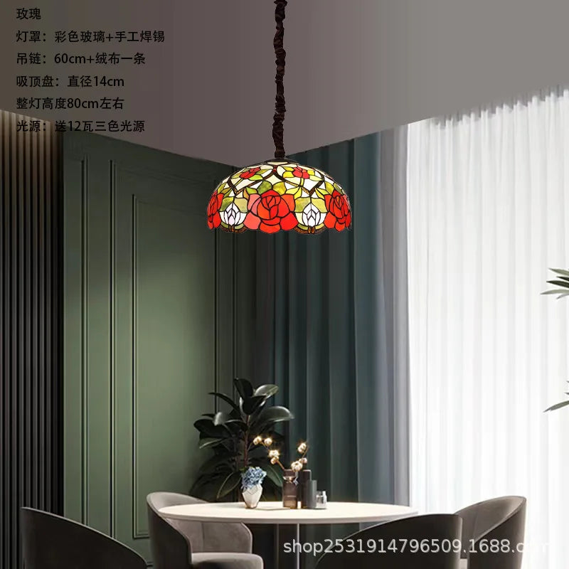 lustre rétro en verre teinté style méditerranéen pour restaurant et hall - vue 9 sur 18