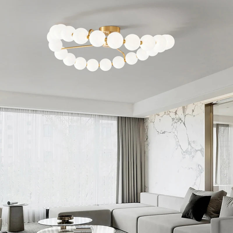 lustre à led avec anneau en cuivre et boule acrylique - vue 4 sur 10