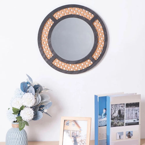 miroir rond en rotin pour décoration bohème intérieure - vue 4 sur 8
