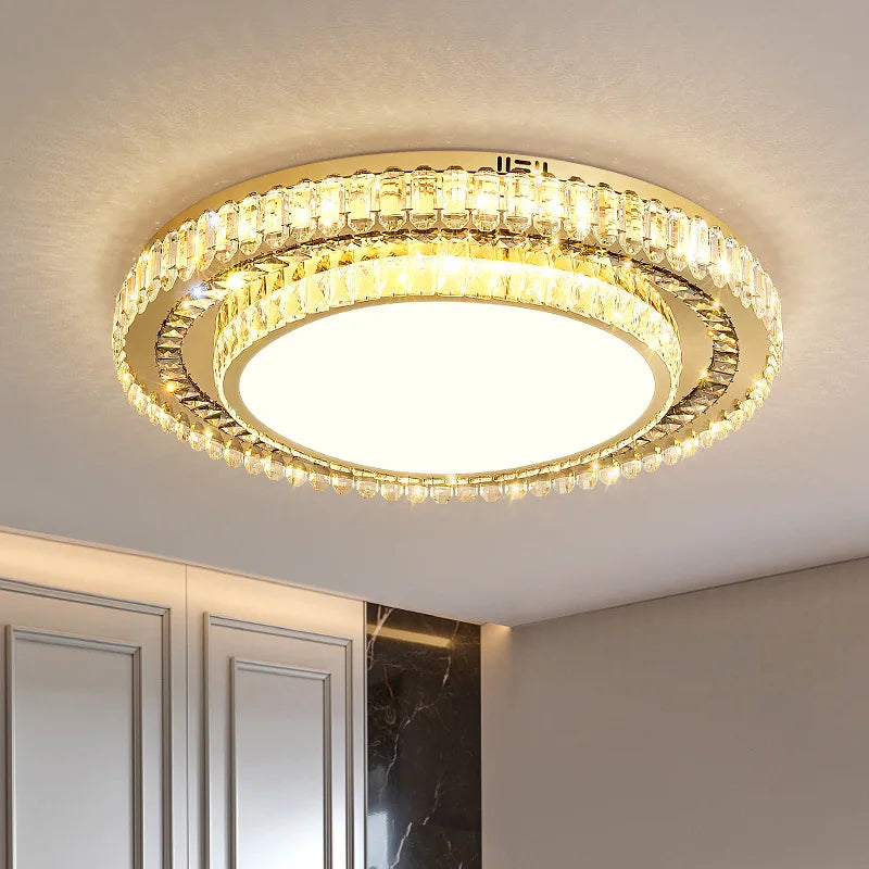 lustre de luxe rond en verre de cristal led moderne - vue 5 sur 11