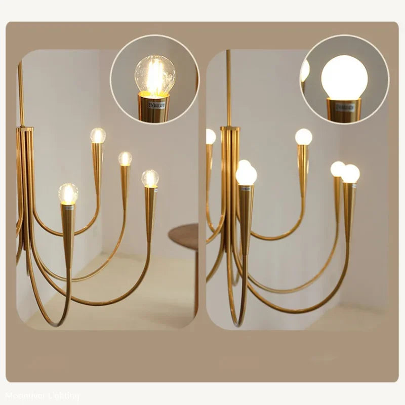 lustre style français doré led pour décoration de luxe - vue 6 sur 14